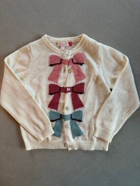 Pink Chicken Cream Cardigan with Pink, Maroon and Blue Bows